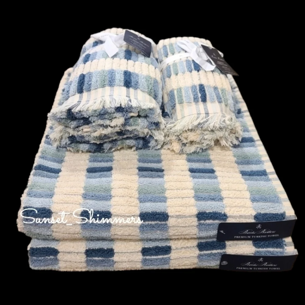 6pc BROOKS BROTHERS Blue Ombre Mosaic Tile THICK PLUSH Luxury TURKISH Towel Set
